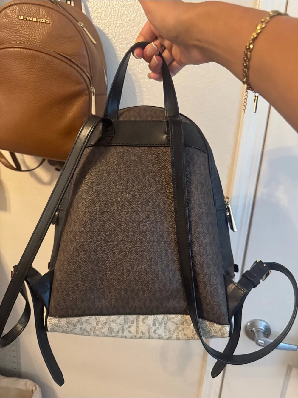 Michael Kors Brown & Cream Signature MK Mini Backpack